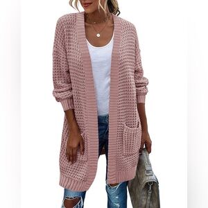 Blush Pink Waffle Knit Open‎ Front Cardigan – Size S